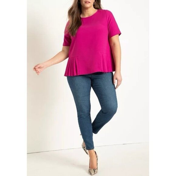 ELOQUII Women's Plus Size 22 Pleated Hem Top Fucshia Short Sleeve Keyhole NWT - Picture 10 of 10